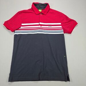 HUGO BOSS Men's Slim Fit Polo Shirt Red Black White Stripe Golf‎ Casual Size M